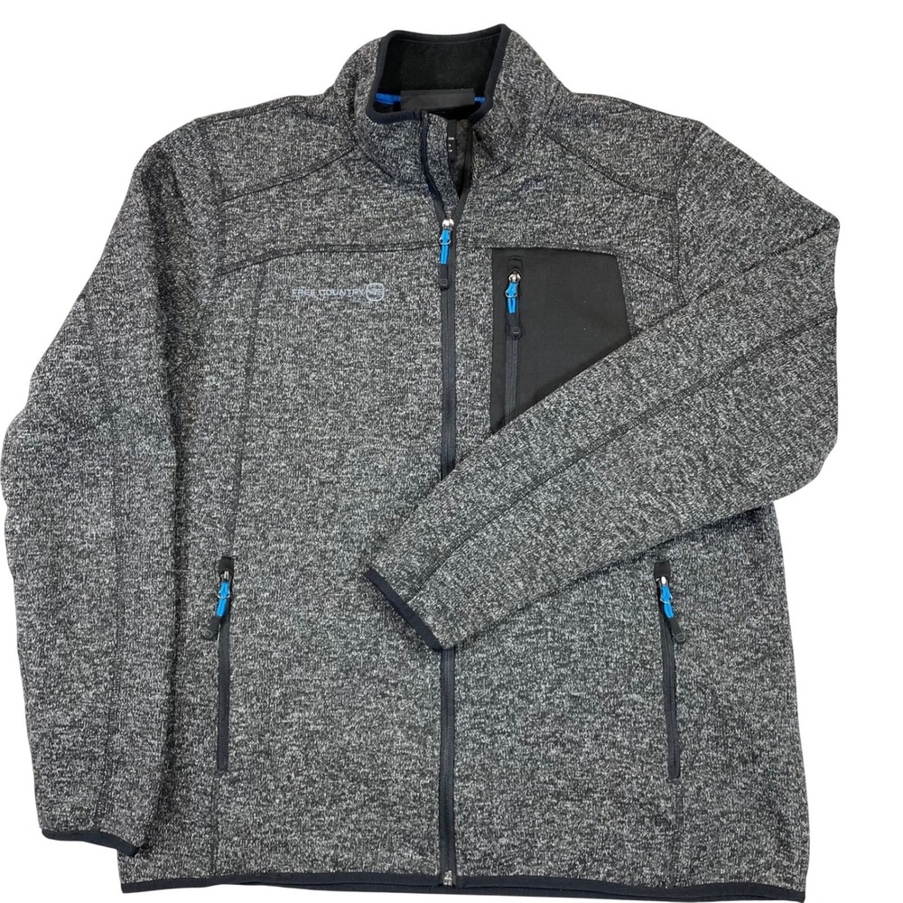 Free Country Mens XL Full Zip Sweater Fleece Jacket Charcoal Grey Mock Neck